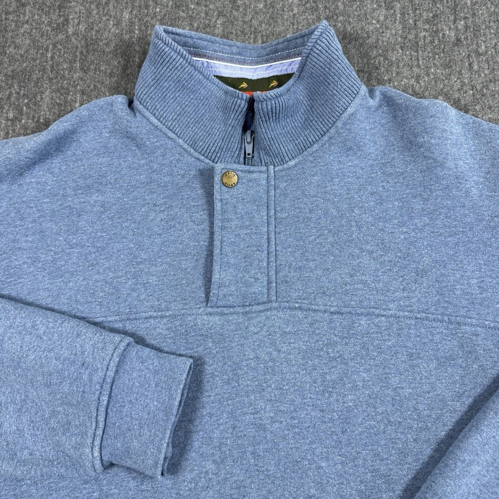 Orvis Mens Large Blue Quarter Zip Pullover Sweatshirt Cotton Blend Fleece